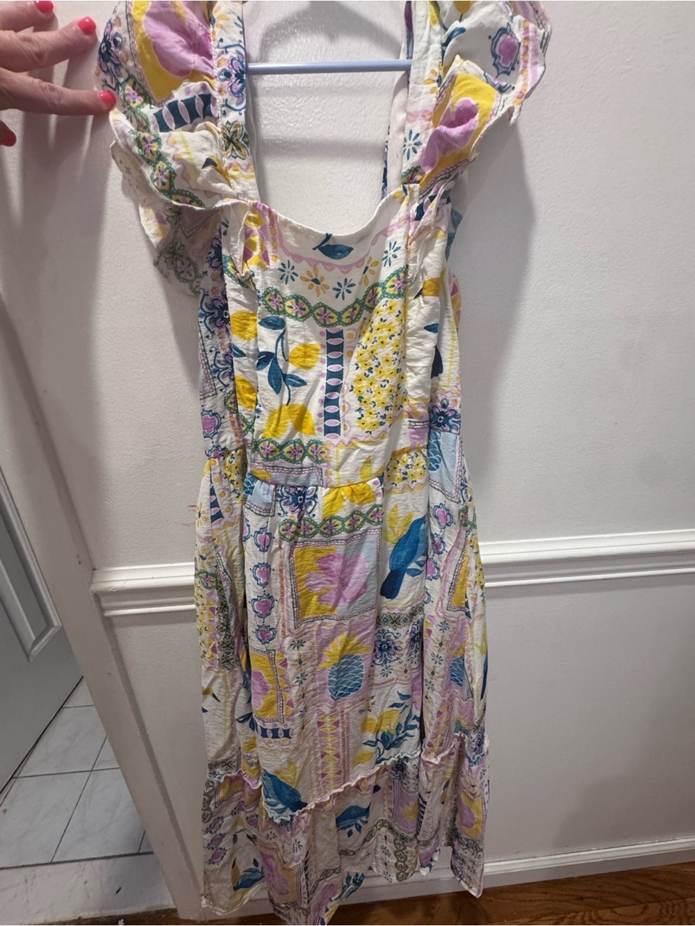 Chenault Patchwork Floral Maxi Dress — White with Yellow, Blue & Pink